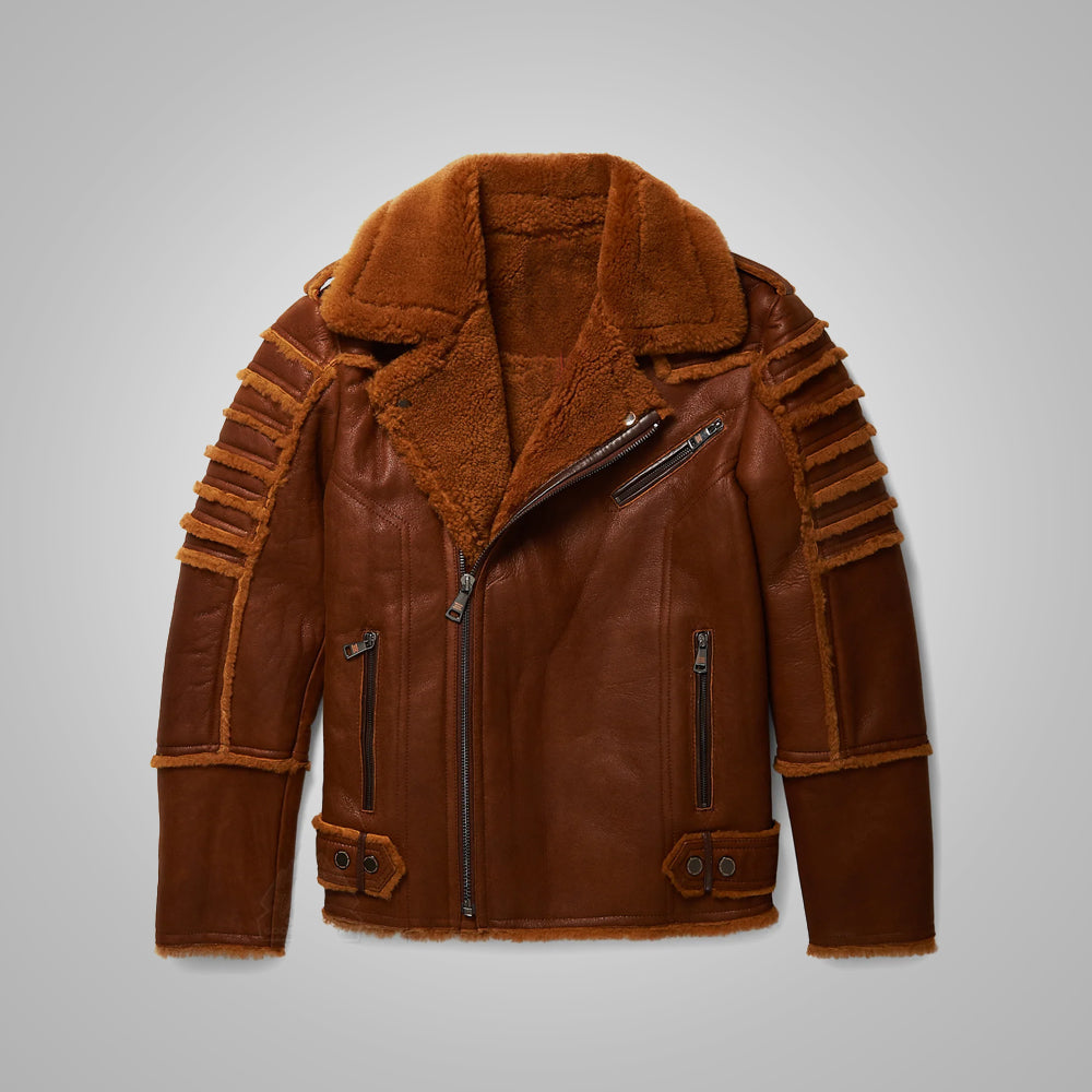 New B3 RAF Flying Sheepskin Shearling Moto Leather Jacket