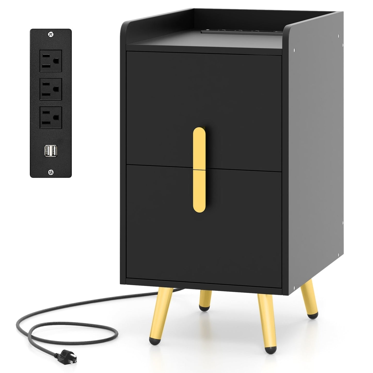 Nightstand Side Tables with 2 Drawers and 2 USB Ports
