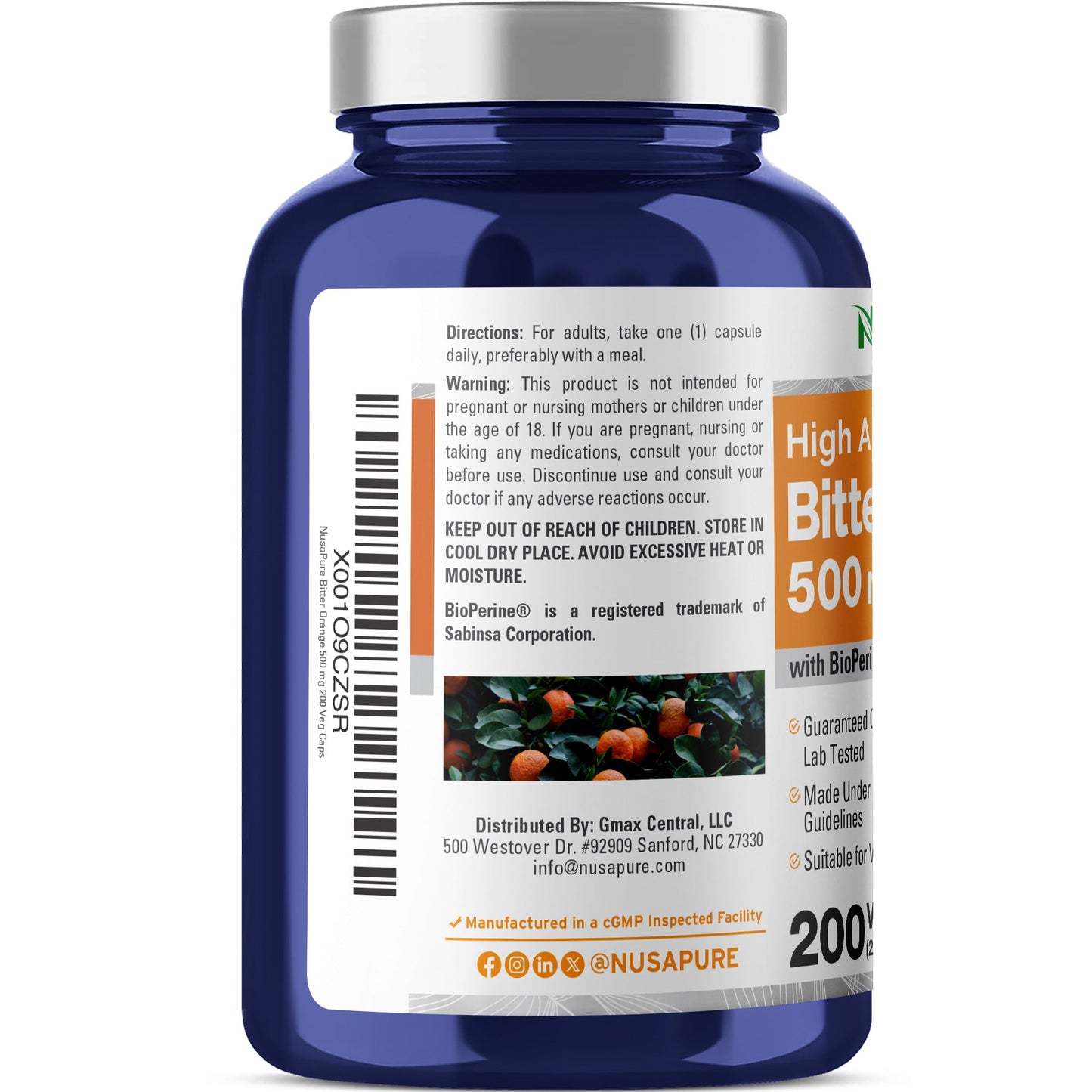 NusaPure Bitter Orange - Suitable for Vegetarian/Vegan, Non - GMO - 500mg 200 Capsules