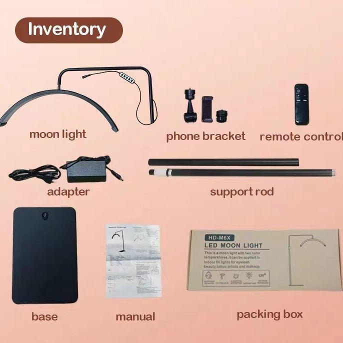 Tattoo Estheticians Pmu Eyelash LED Floor Light,  moon Lamp with phone holder