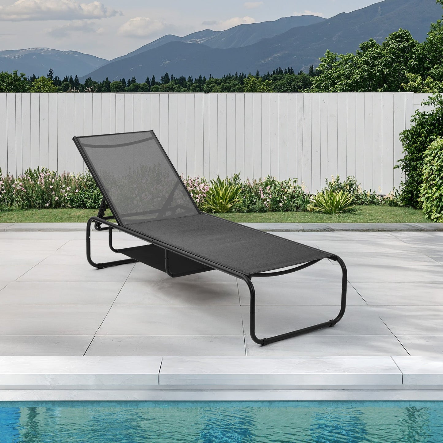 Ainfox Patio Chaise Lounge Chair, 5 Adjustable Positions Outdoor Recliner with Hidden Storage, Breathable Textilene Fabric Steel Frame