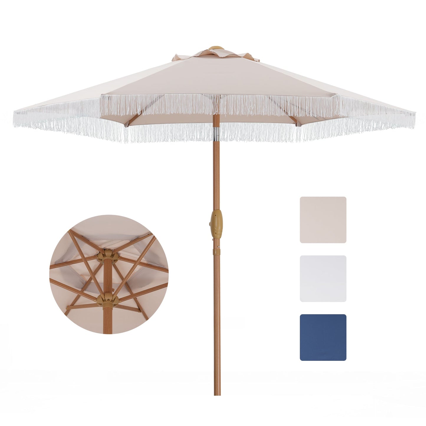 Ainfox 7.5ft Boho Patio Umbrella with Fringe, Outdoor Tassel Umbrella, Waterproof Sun Protection Umbrella