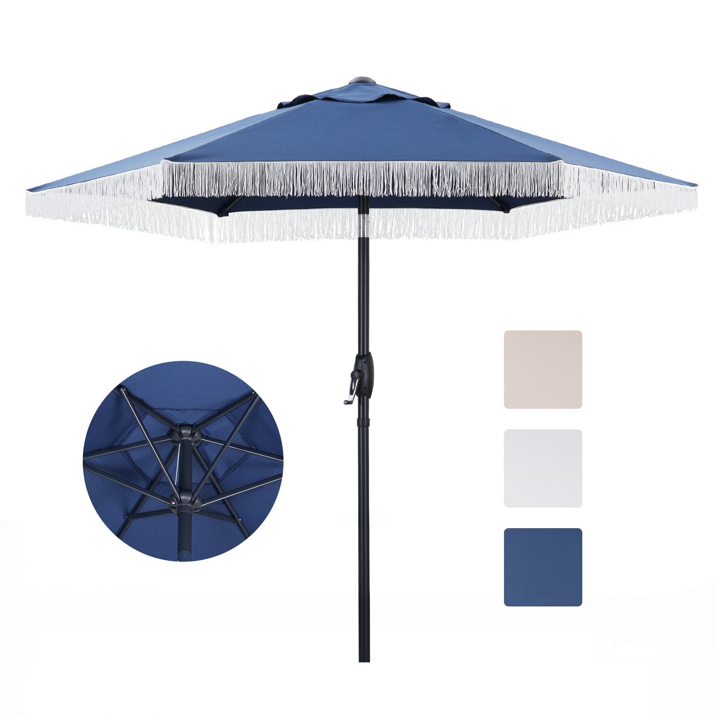 Ainfox 7.5ft Boho Patio Umbrella with Fringe, Outdoor Tassel Umbrella, Waterproof Sun Protection Umbrella
