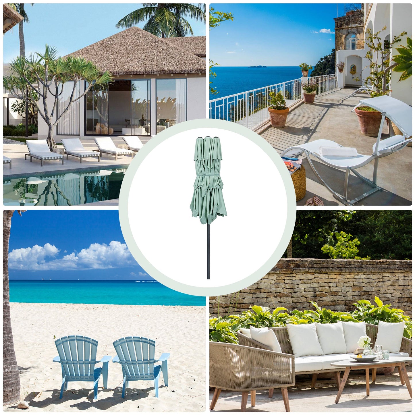 Ainfox 15ft Large Patio Umbrella, 3-Tiers Outdoor Double-Sided Rectangle Market Heavy Duty Umbrellas