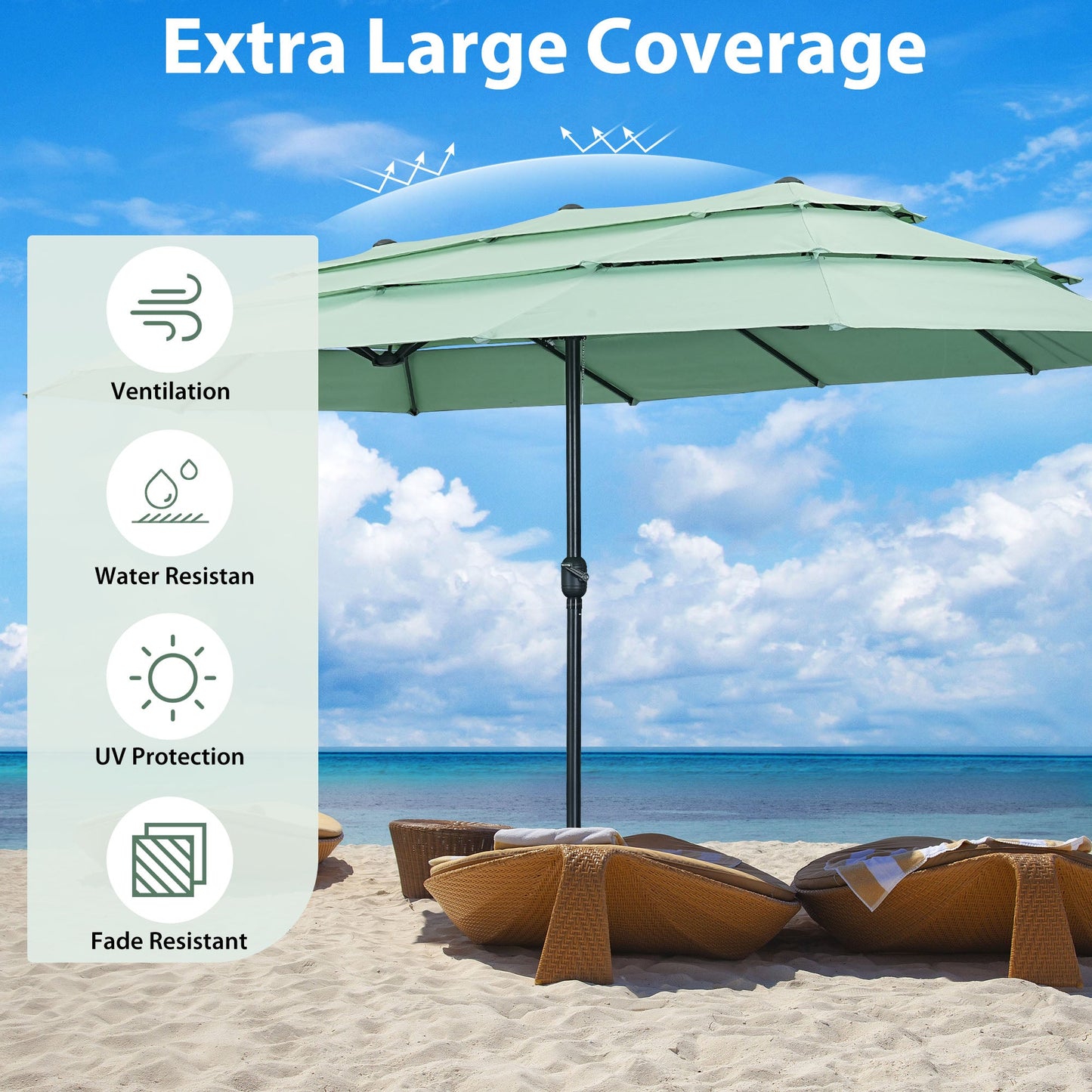 Ainfox 15ft Large Patio Umbrella, 3-Tiers Outdoor Double-Sided Rectangle Market Heavy Duty Umbrellas