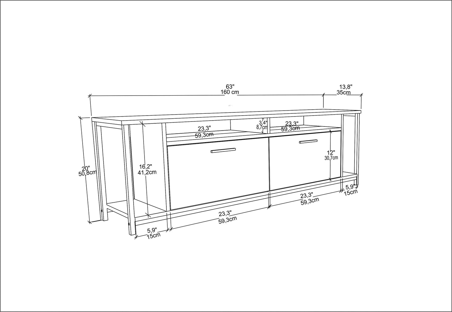 Omar 63" Wide TV Stand & Media Console for TVs up to 72"