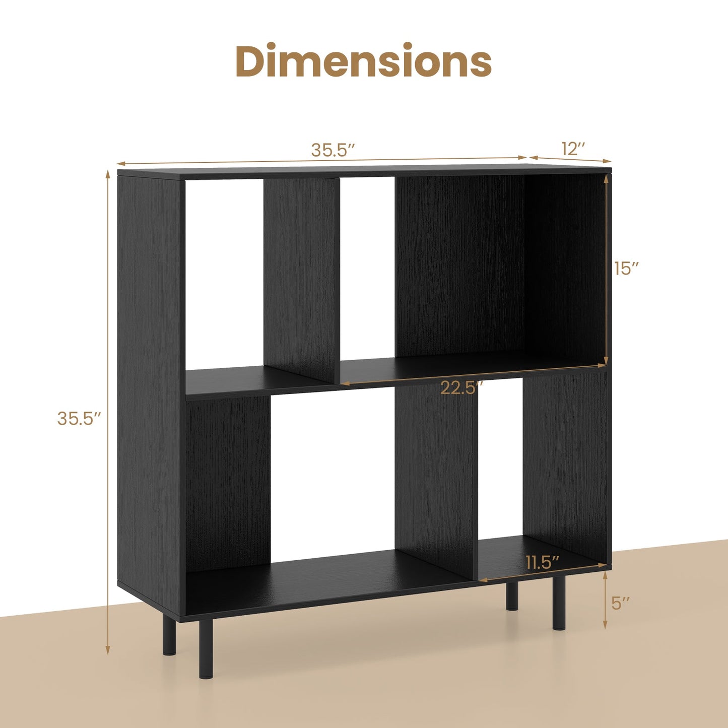 Open Shelf Bookcase with 4 Compartments