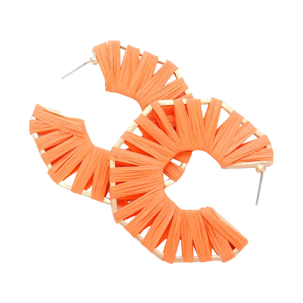 Raffia Wrapped Octagon Hoop Earrings