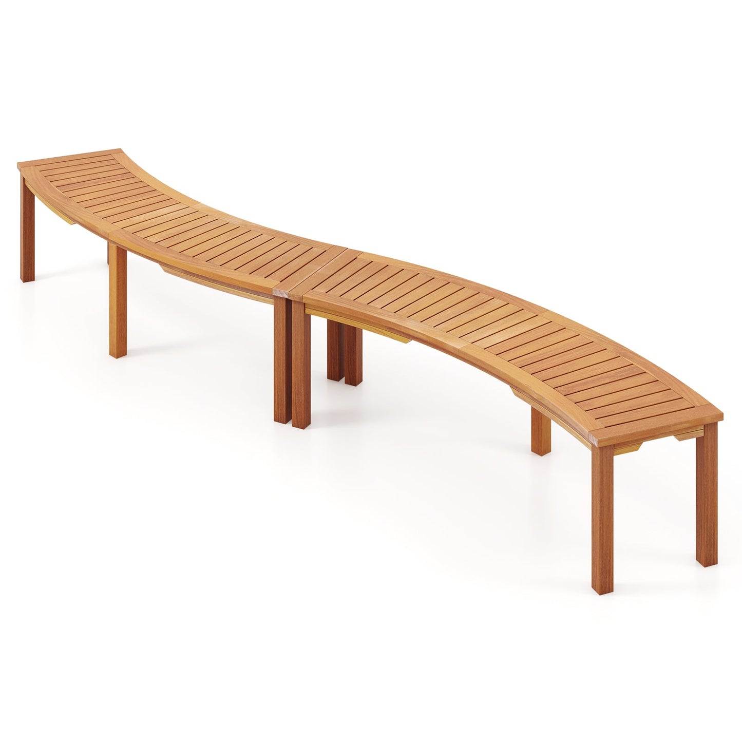 Outdoor Curved Acacia Wood Fire Pit Bench with Slatted Seat