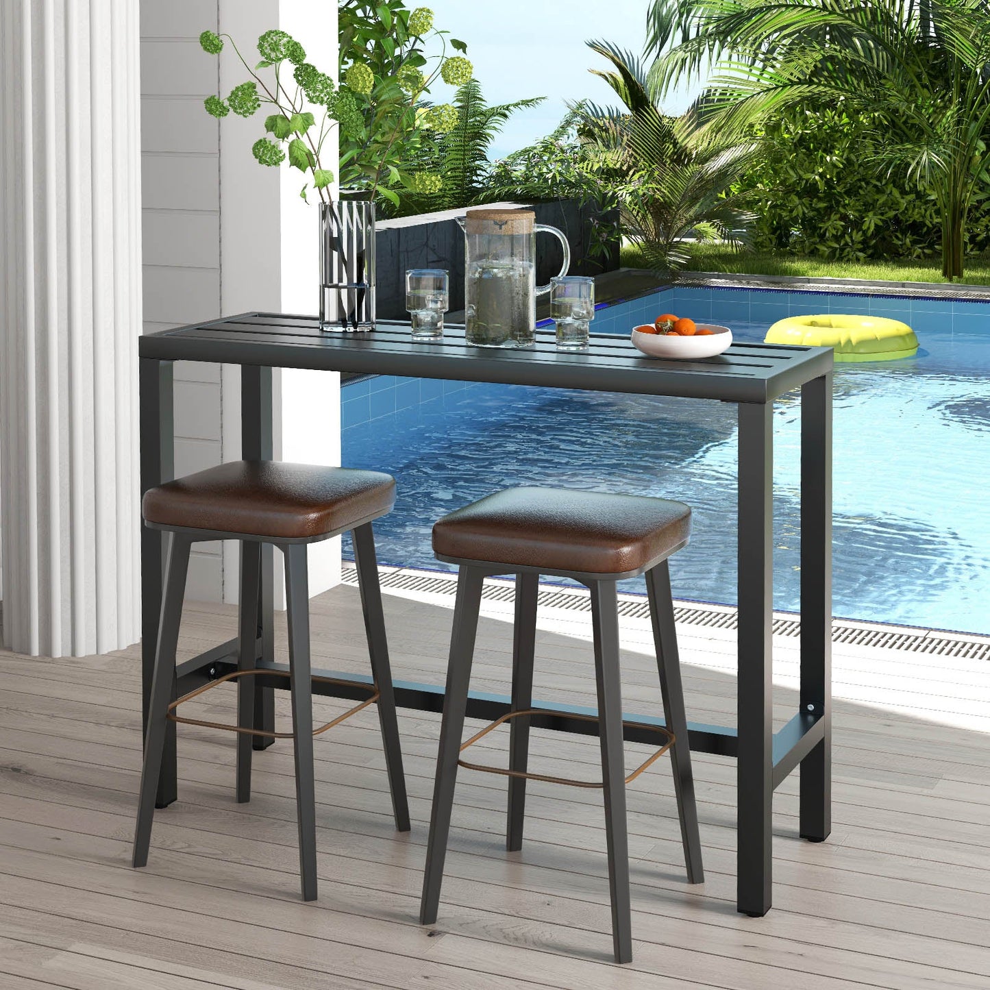 48/55 Inch Outdoor Bar Table with Waterproof Top and Heavy-duty Metal Frame
