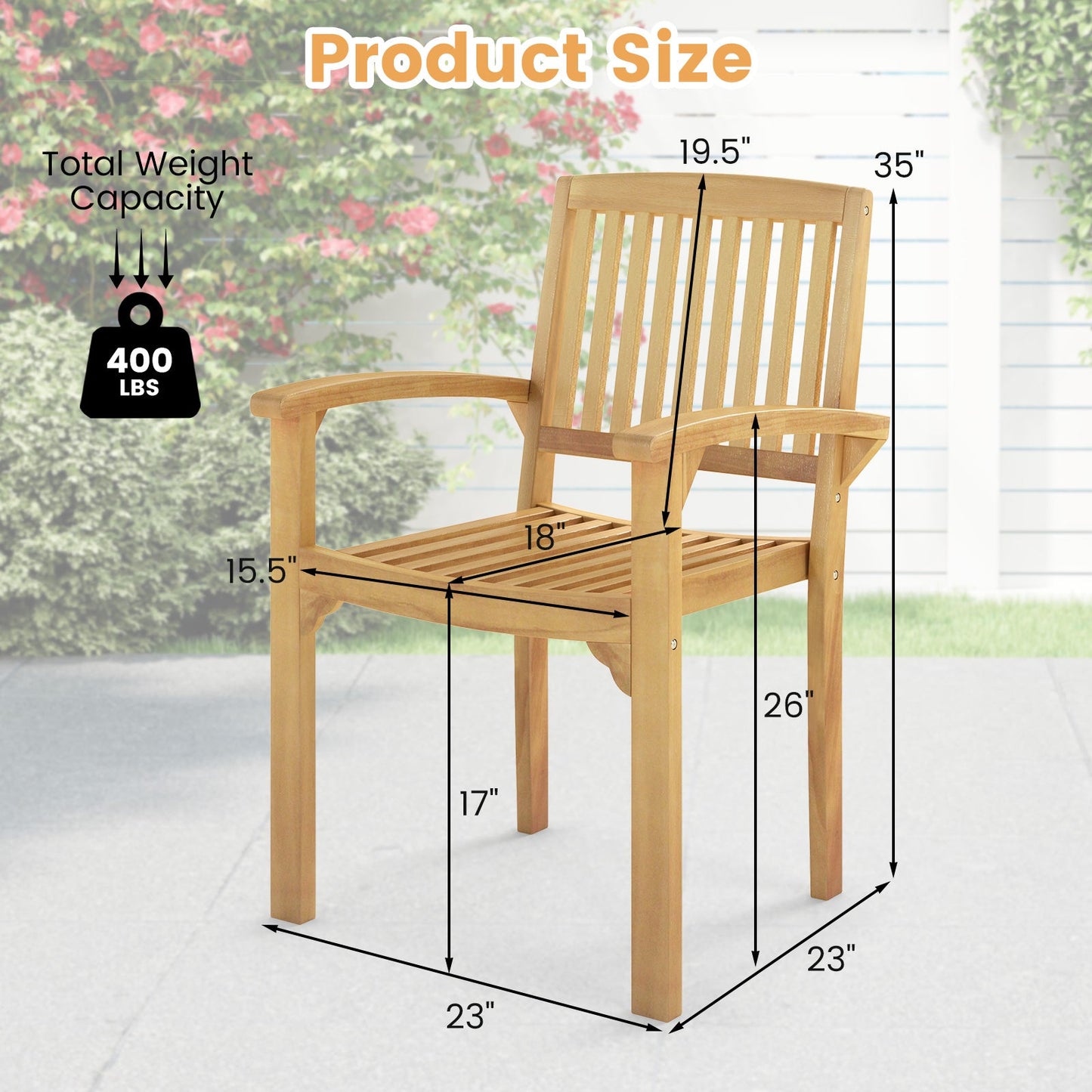 Outdoor Patio Chair with Slatted Seat and Curved Seat