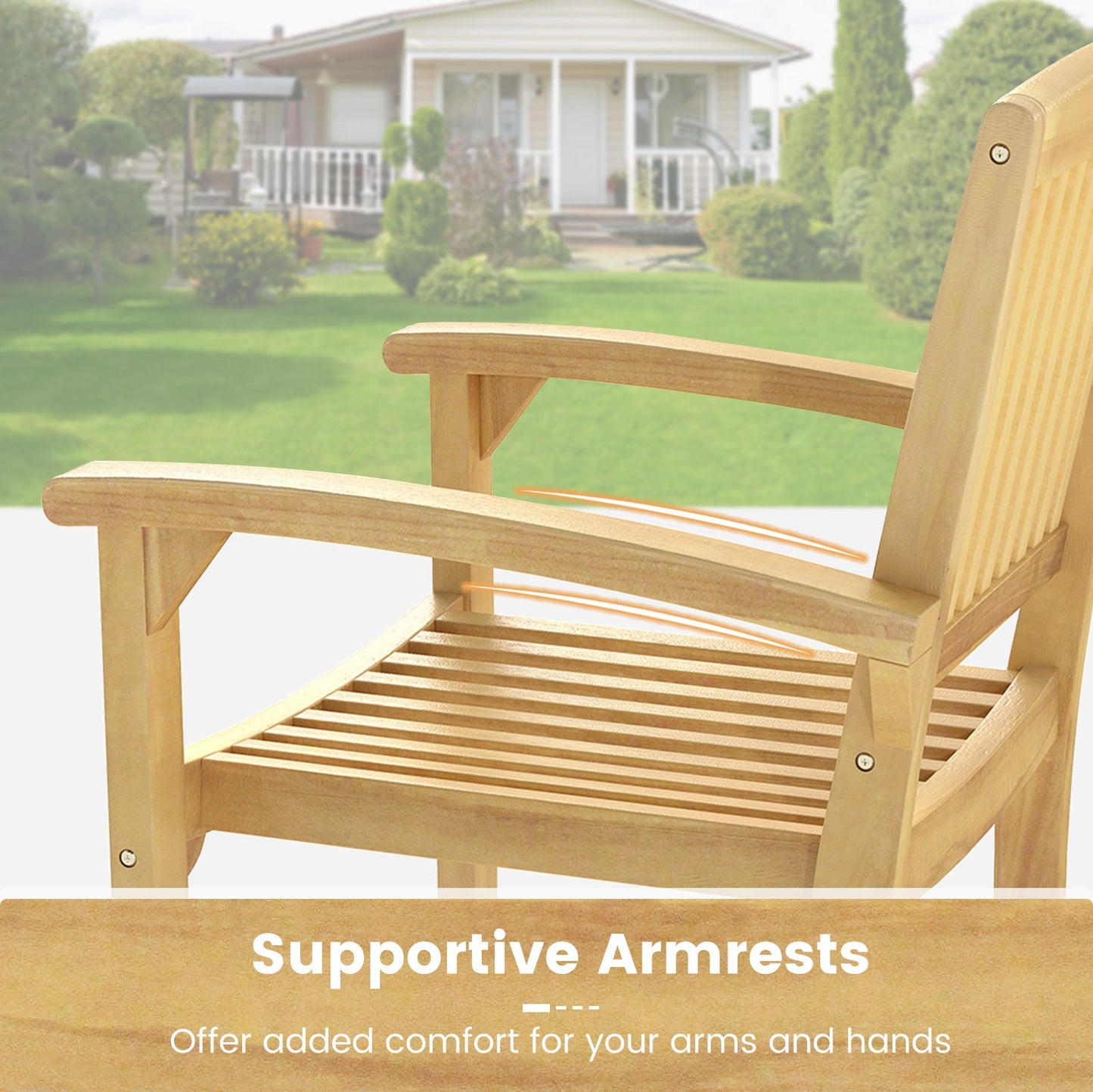 Outdoor Patio Chair with Slatted Seat and Curved Seat