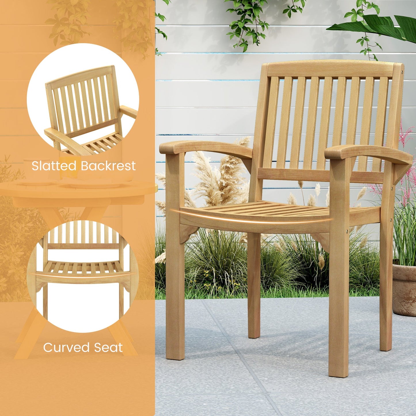 Outdoor Patio Chair with Slatted Seat and Curved Seat