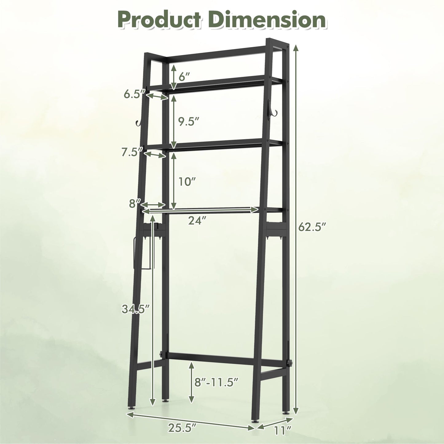 3-Tier Over The Toilet Storage Shelf with Adjustable Bottom Bar