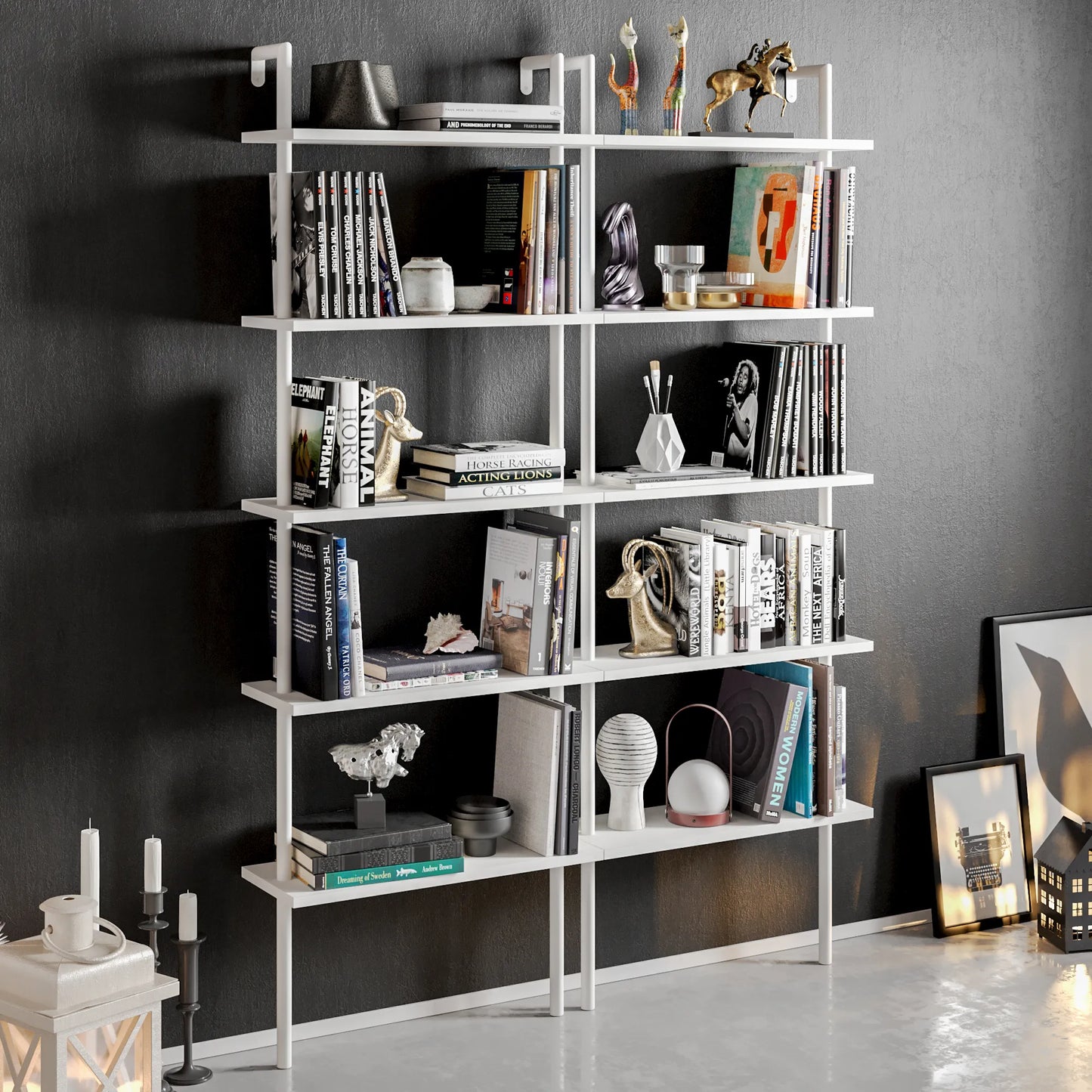 Paula 68 inches Tall Metal Manufactured Wood Accent Ladder Bookcase