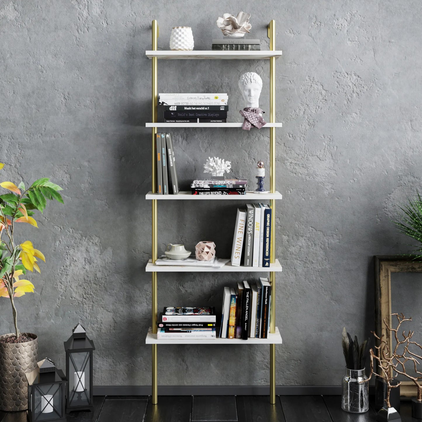 Paula 68 inches Tall Metal Manufactured Wood Accent Ladder Bookcase