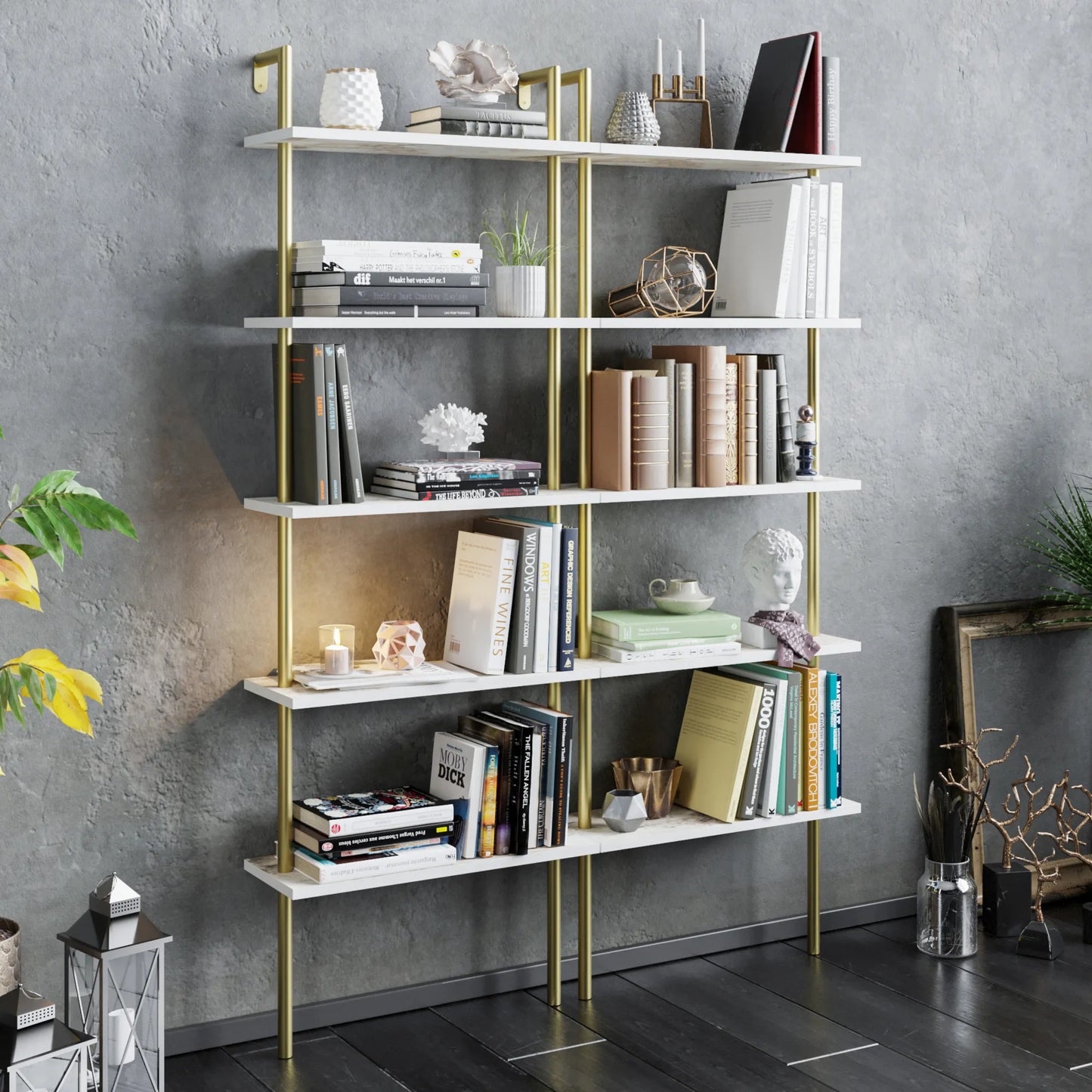 Paula 68 inches Tall Metal Manufactured Wood Accent Ladder Bookcase