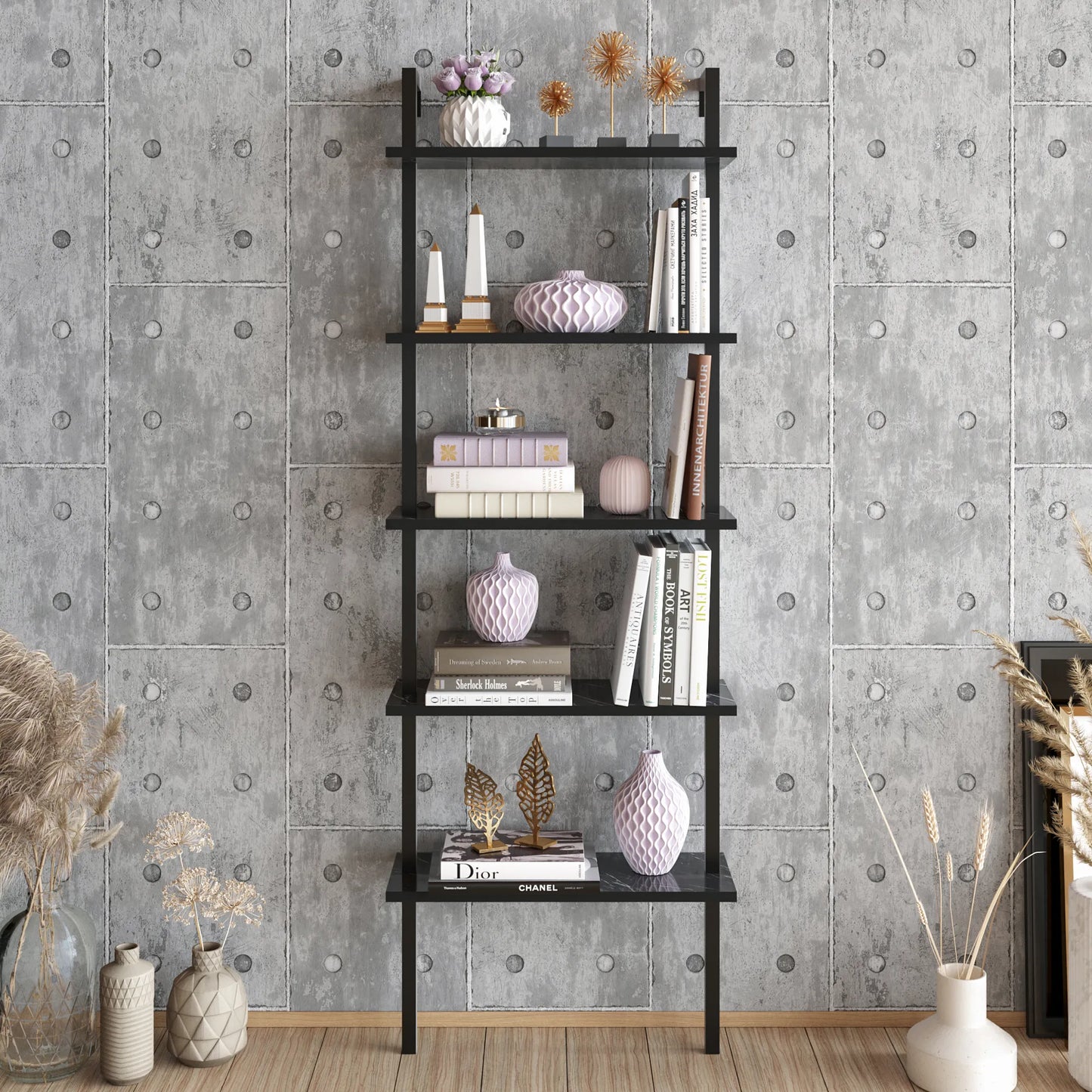 Piante 68 inches Tall Metal Manufactured Wood Accent Ladder Bookcase