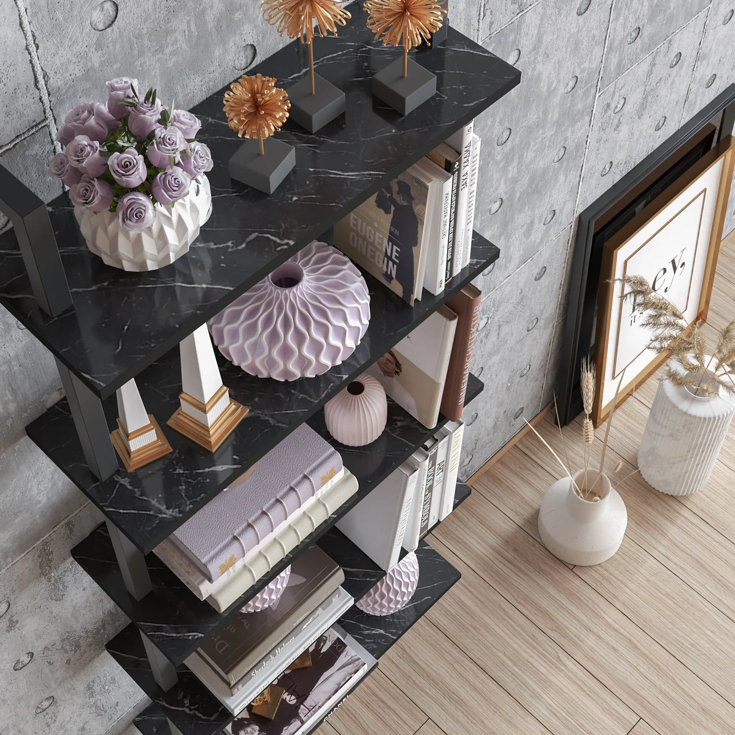 Piante 68 inches Tall Metal Manufactured Wood Accent Ladder Bookcase