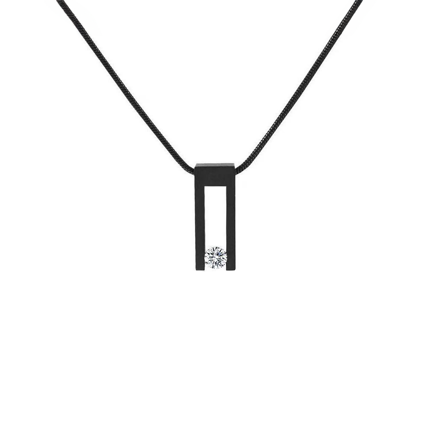 PT089B B.Tiff Black Hollow Bar Pendant Necklace
