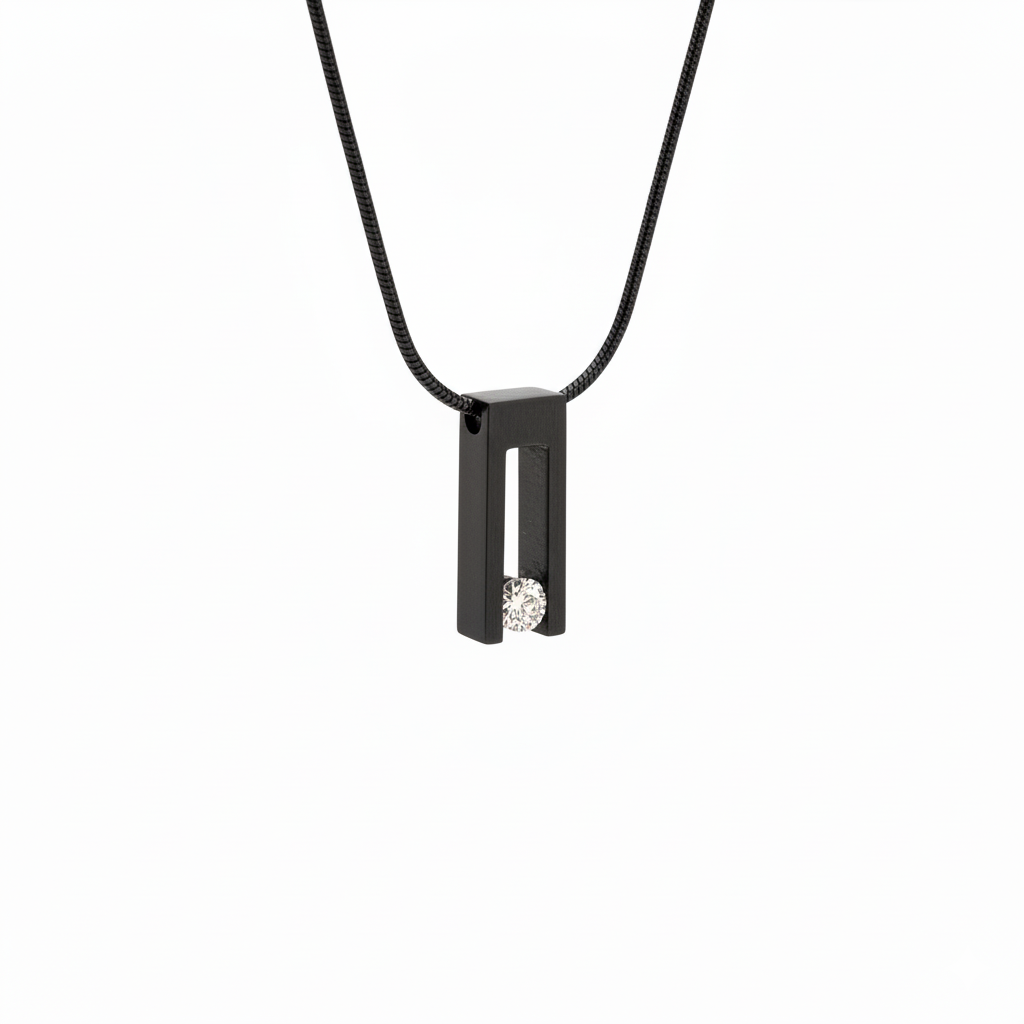 PT089B B.Tiff Black Hollow Bar Pendant Necklace