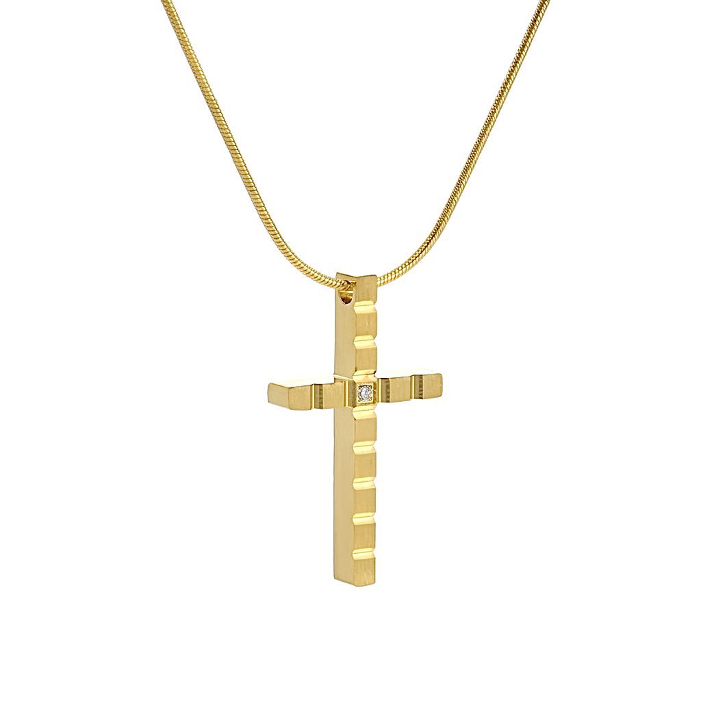 PT209G B.Tiff Gold Box Cut Cross Pendant Necklace