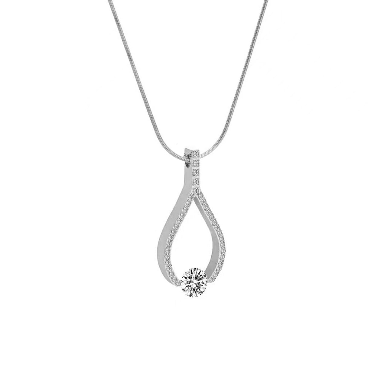 PT306W B.Tiff 1 ct Solitaire Pave Larme Pendant Necklace