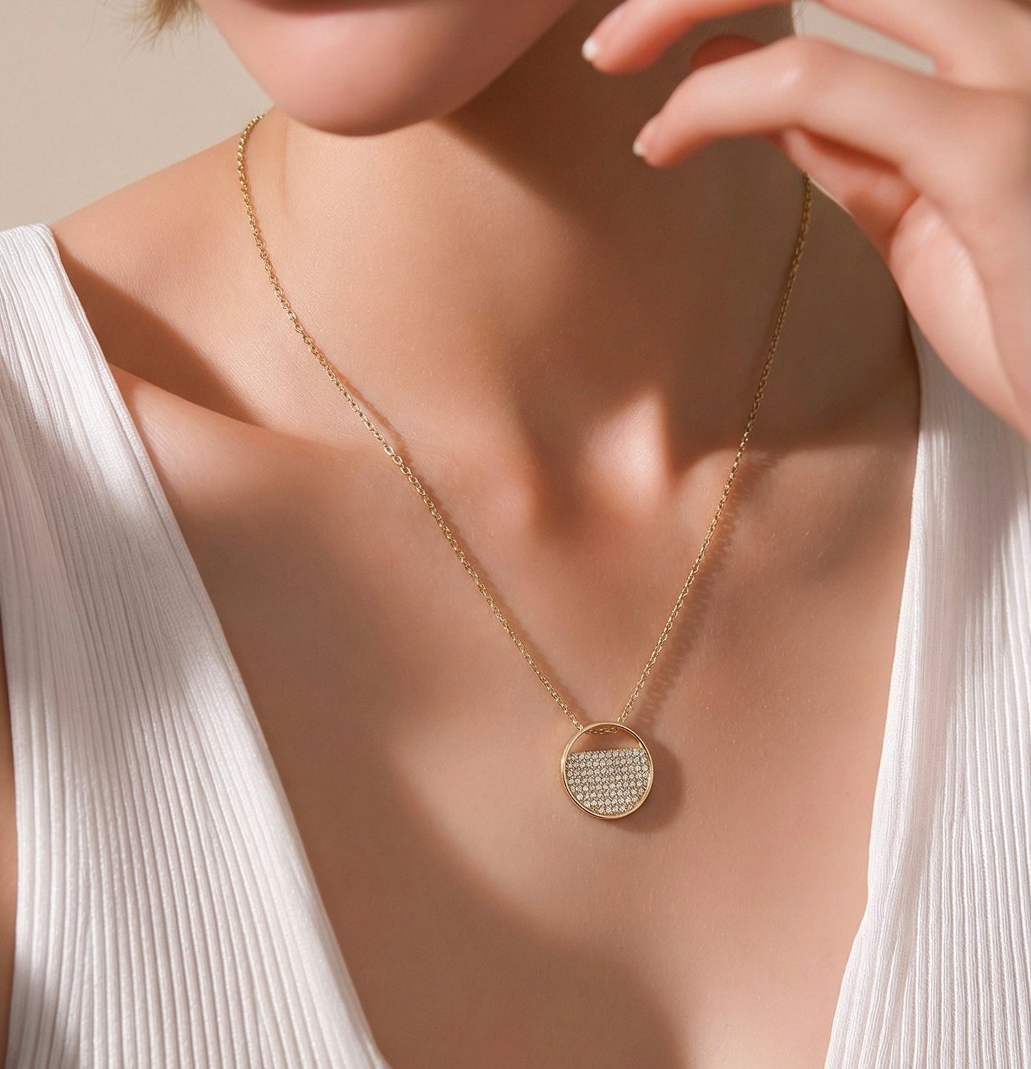 PT500G B.Tiff Gold Pavé Lune Pendant