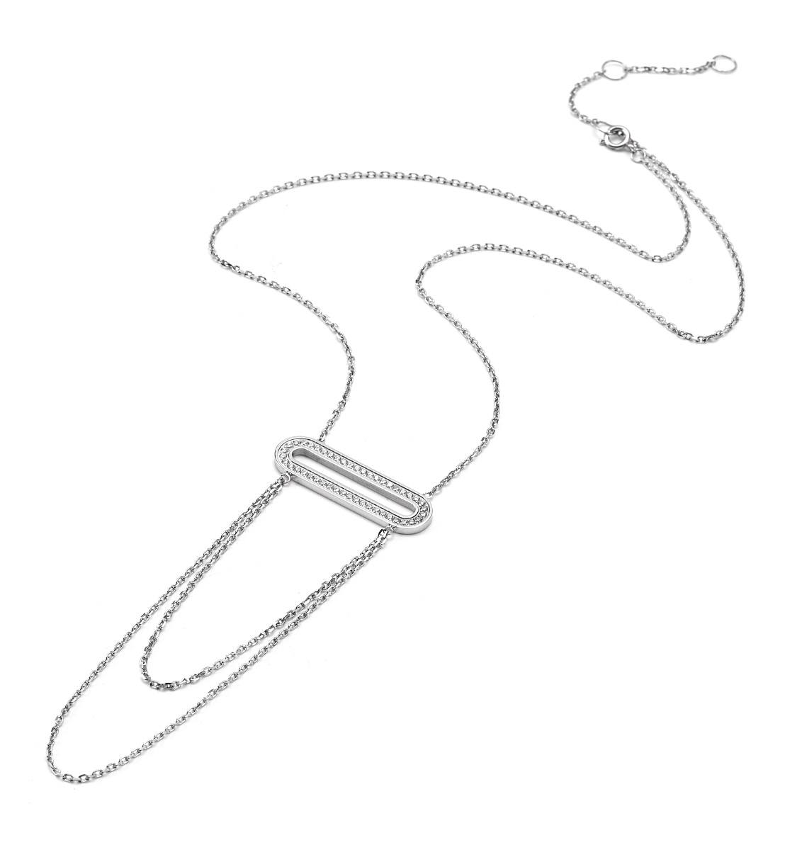 PT630W B.Tiff Pavé Double Chain Oblong Pendant Necklace