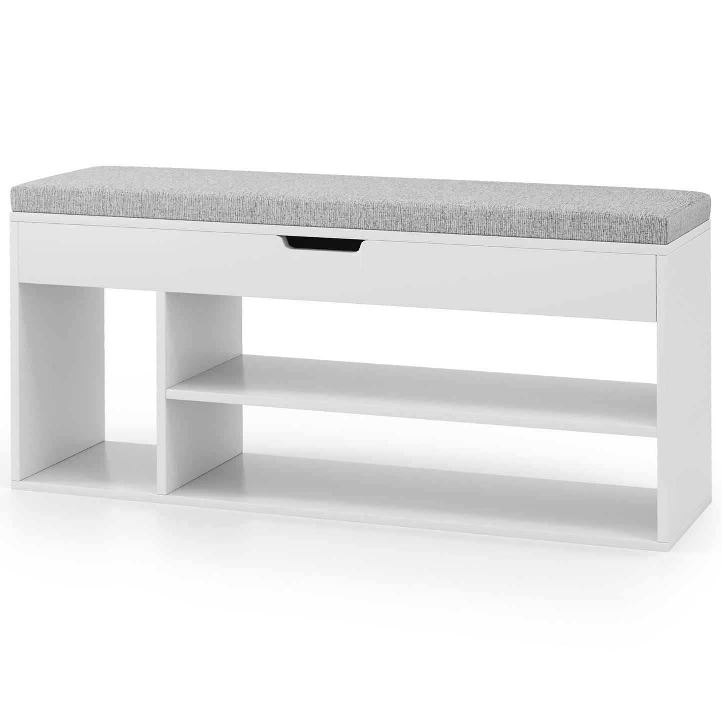 Padded Seat Shoe Bench with Hidden Storage and 3 Open Shelves