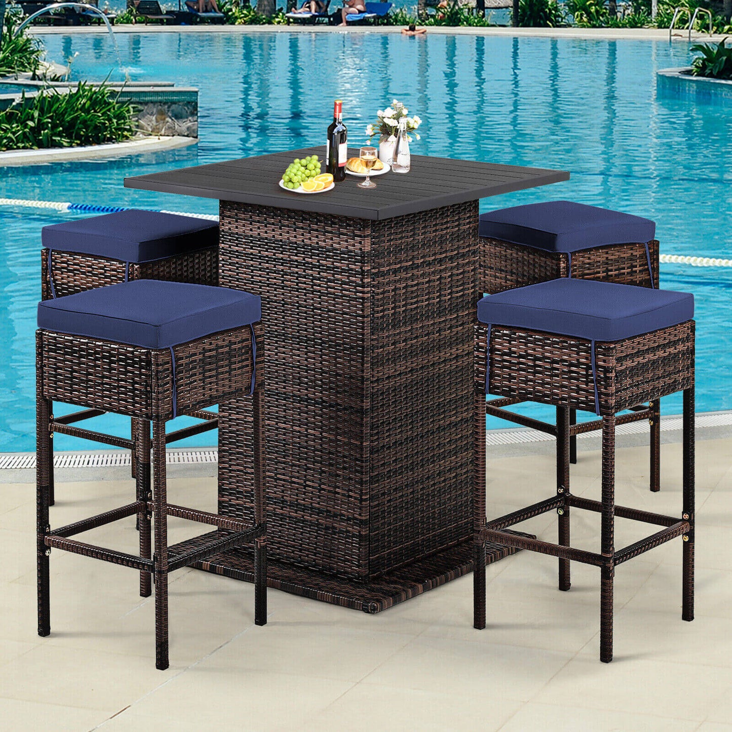 5 Pieces Patio Rattan Bar