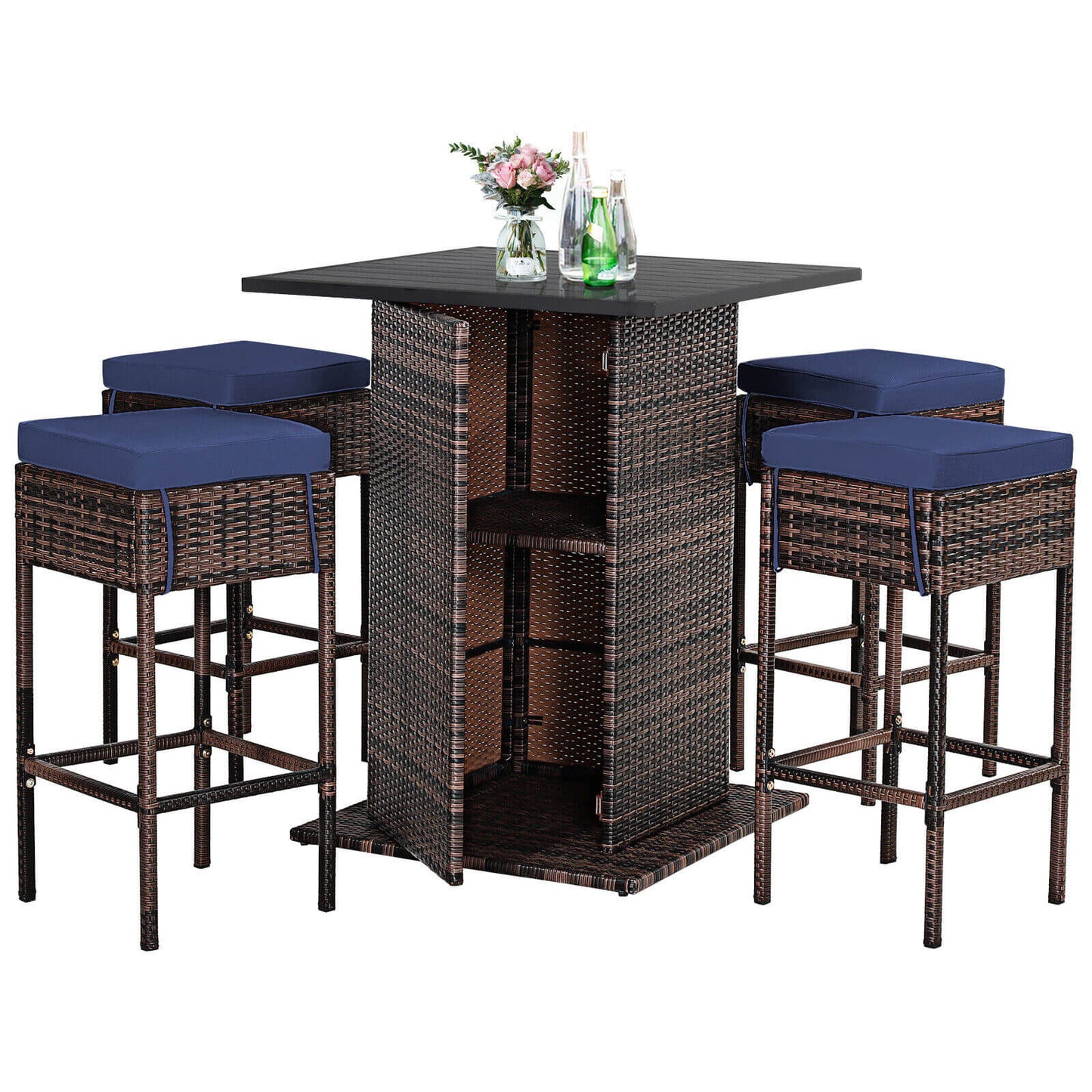 5 Pieces Patio Rattan Bar