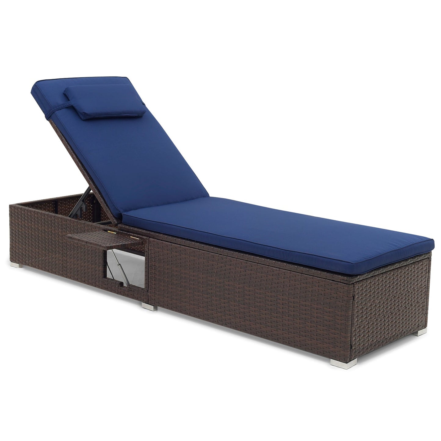 Outdoor PE RattanChaise Lounge with 6-level Backrest