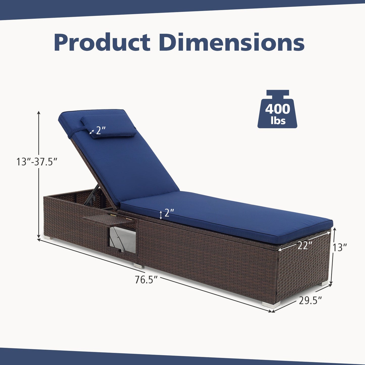 Outdoor PE RattanChaise Lounge with 6-level Backrest