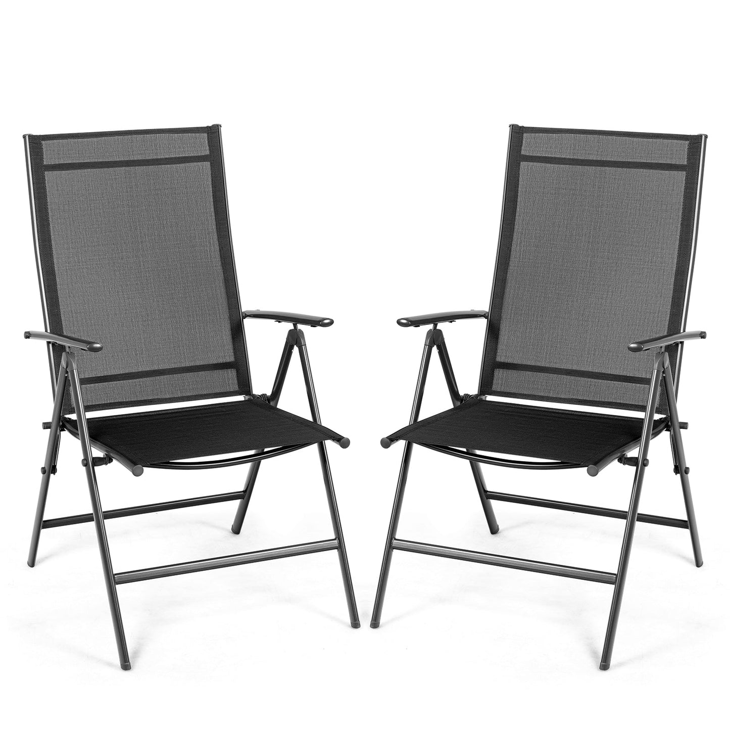 Set of 2 Adjustable Portable Patio Folding Dining Chair Recliners-Black