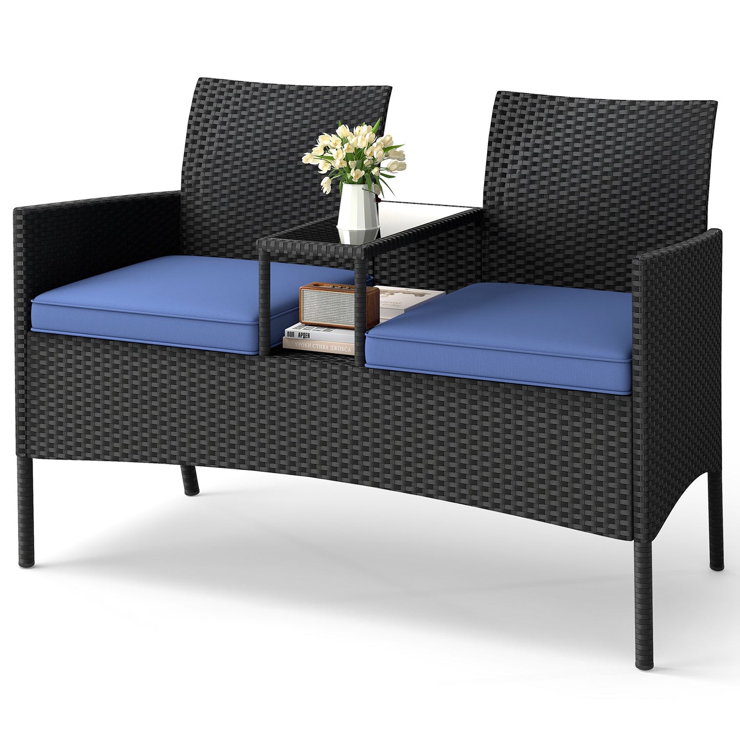 Patio Loveseat with Built-in Table for Backyard Porch