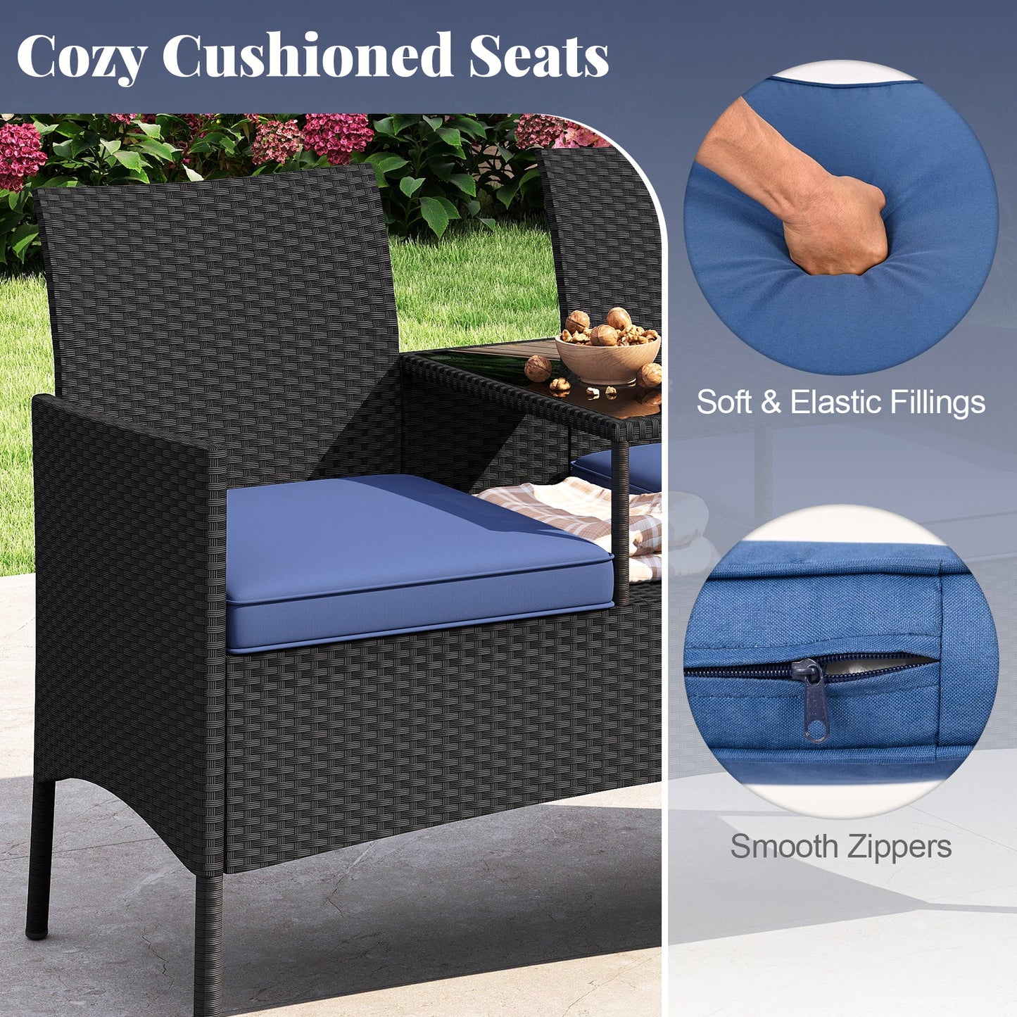 Patio Loveseat with Built-in Table for Backyard Porch