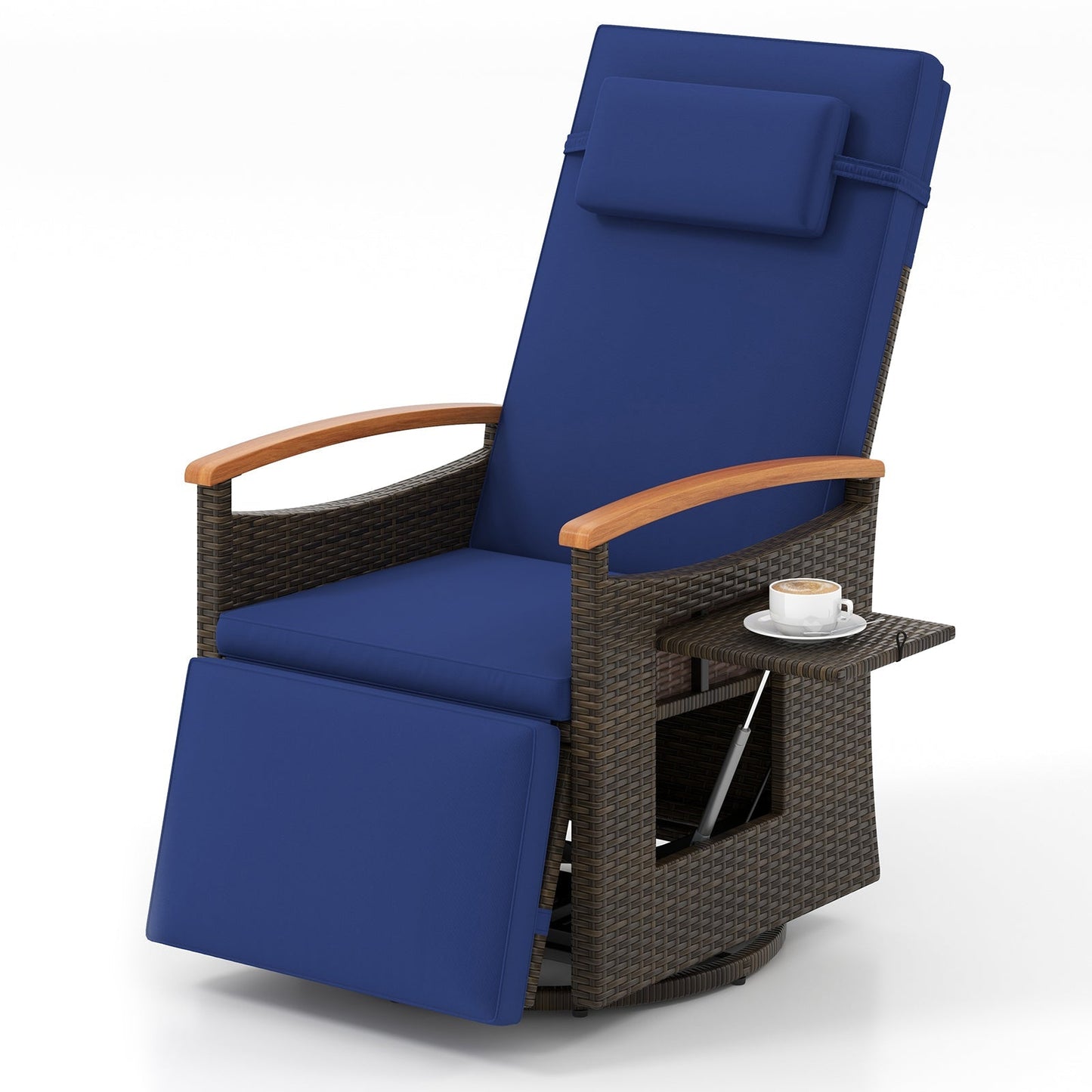 Patio Rattan 360° Swivel Recliner Chair with Adjustable Backrest and Footrest