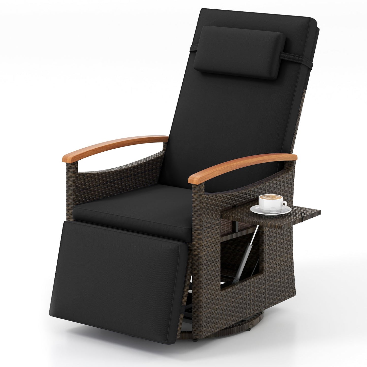 Patio Rattan 360° Swivel Recliner Chair with Adjustable Backrest and Footrest