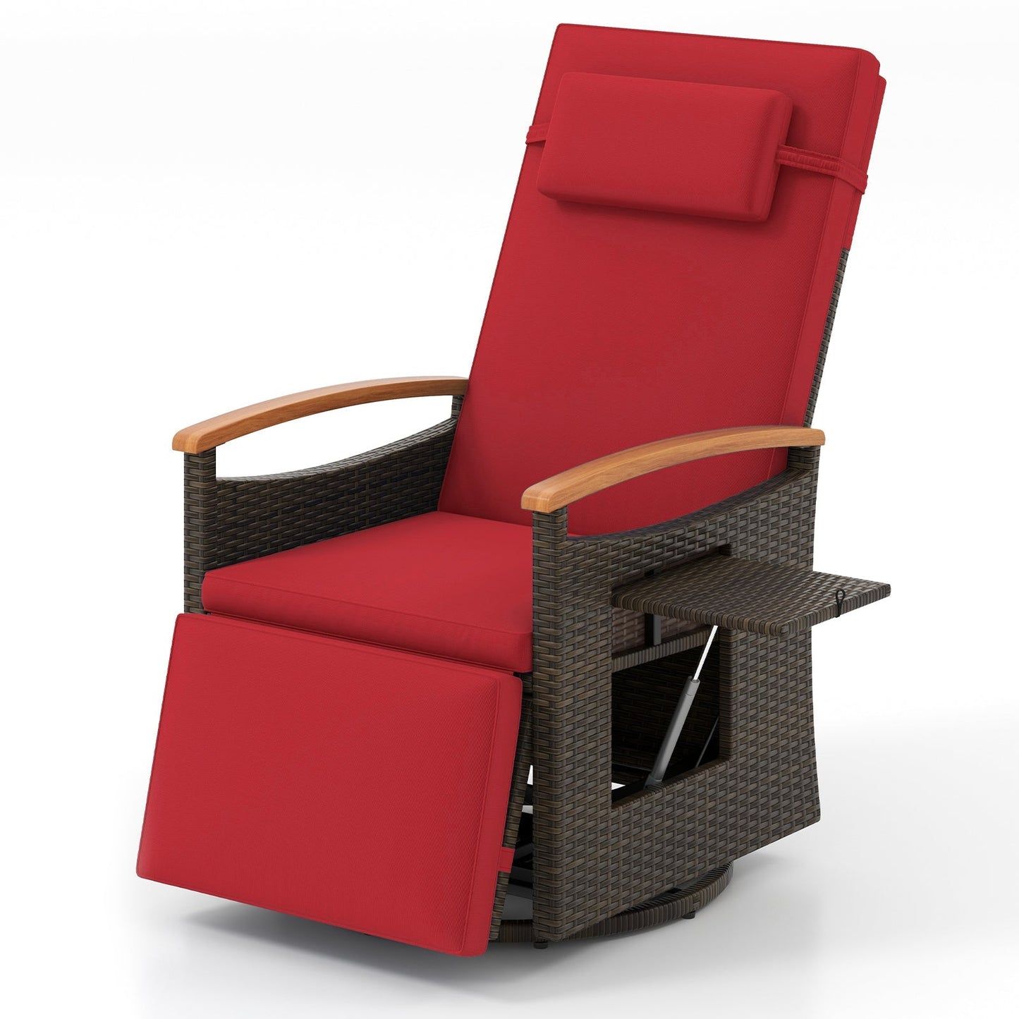 Patio Rattan 360° Swivel Recliner Chair with Adjustable Backrest and Footrest