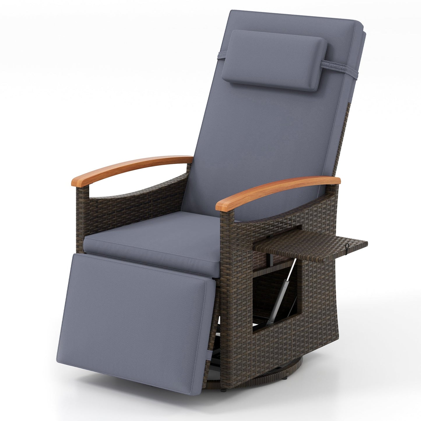 Patio Rattan 360° Swivel Recliner Chair with Adjustable Backrest and Footrest