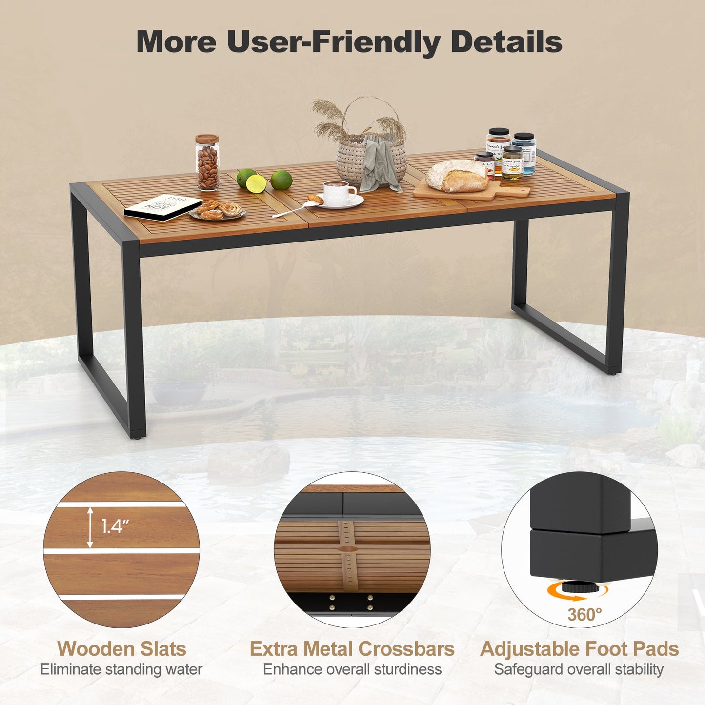 9 Pieces Patio Rattan Dining Set with Acacia Wood Table for Backyard Garden