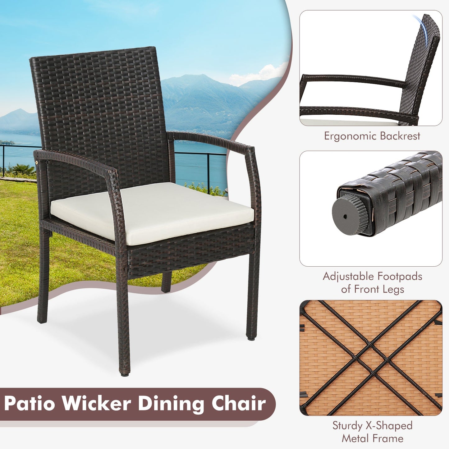 9 Pieces Patio Rattan Dining Set with Acacia Wood Table for Backyard Garden