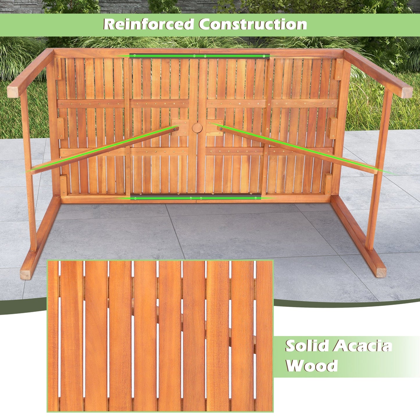55 Inch Patio Rectangular Acacia Wood Dining Table with Umbrella Hole