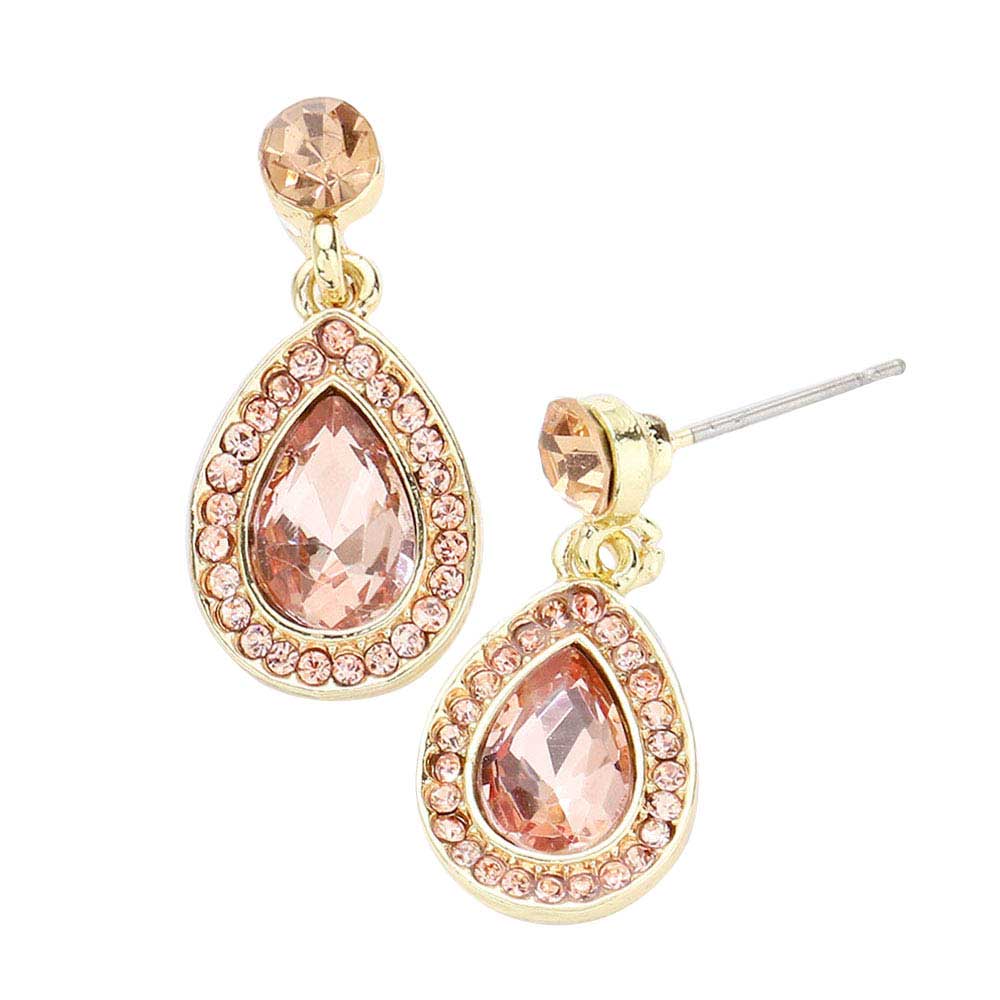 Rhinestone Trim Teardrop Stone Dangle Evening Earrings