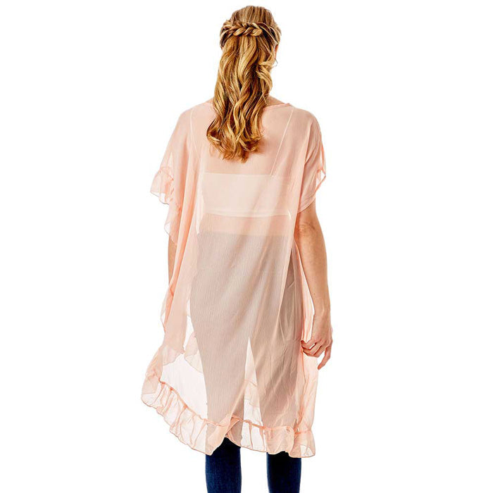 Solid Color Half Ruffled Cover Up Poncho