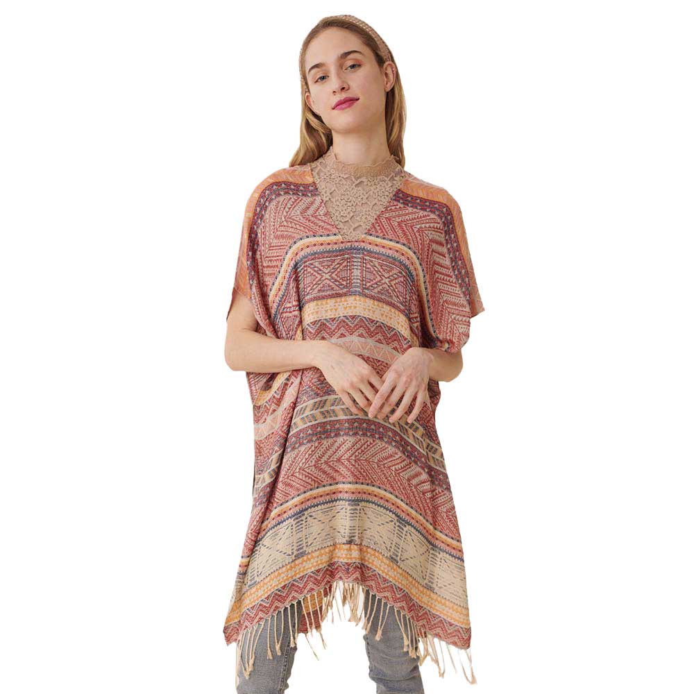 Stripe Tassel Kaftan Poncho