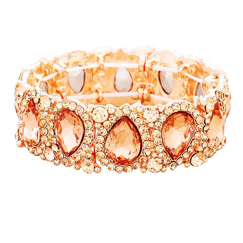 Teardrop Rhinestone Trim Stretch Evening Bracelet