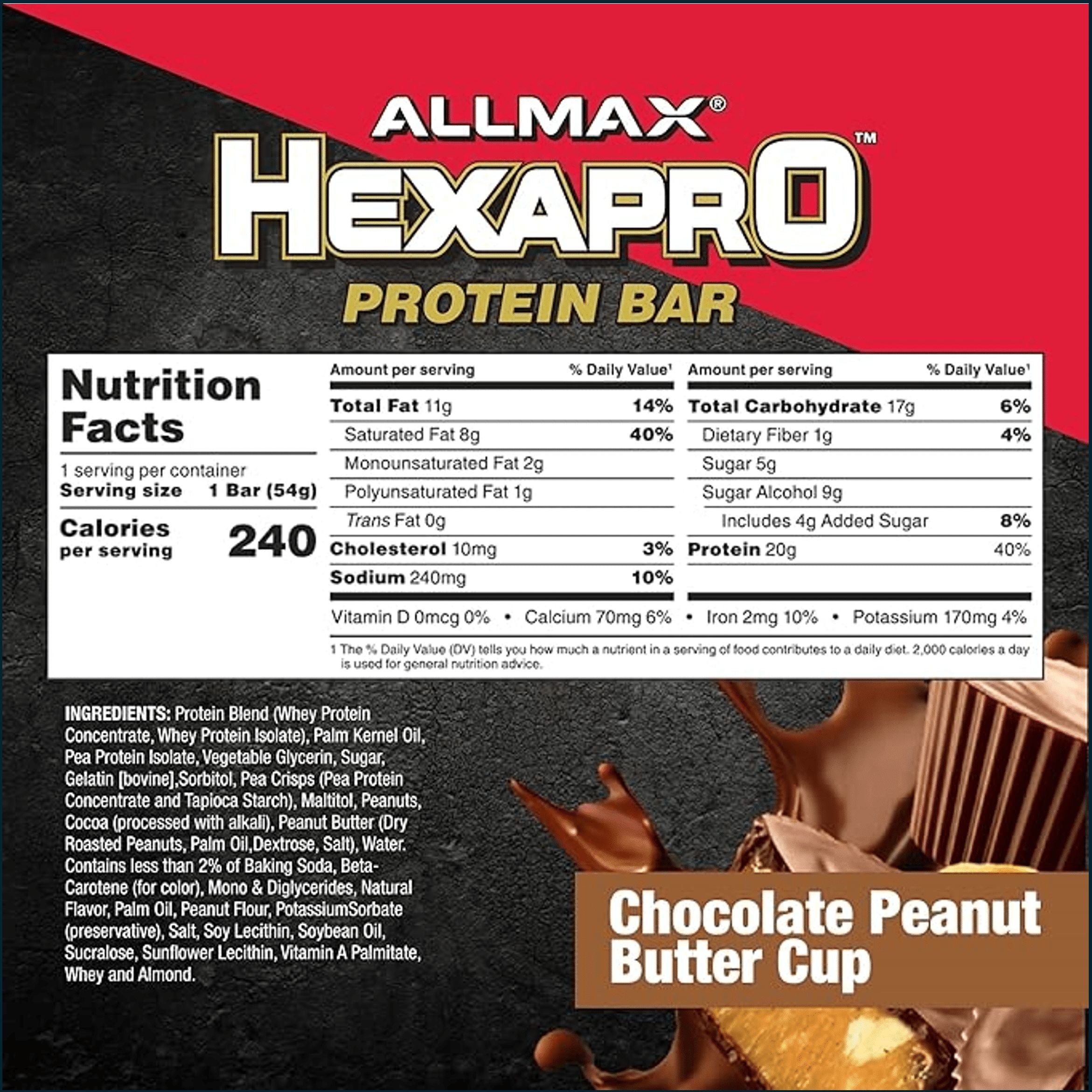 AllMax Hexapro Protein Bar 54g, 12 Single Bars