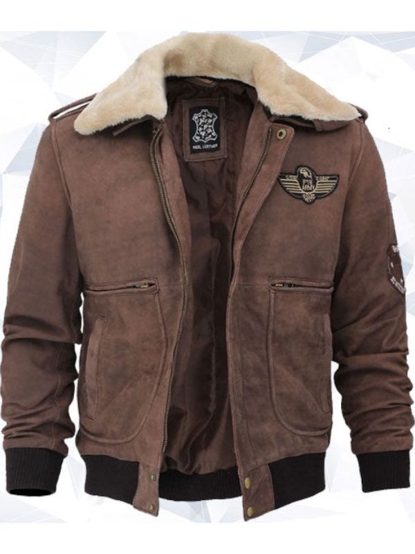 Pierson G1 Bomber Men’s Leather Brown Shearling Collar Jacket